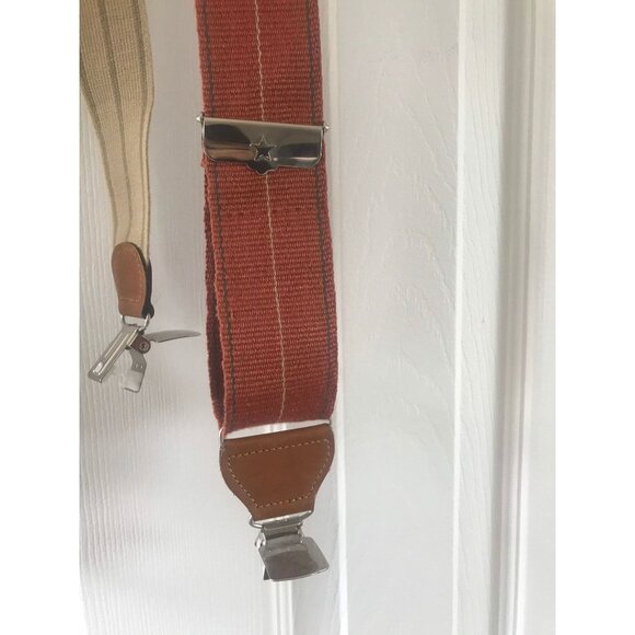 Vtg Big Sport Burnt Orange Tan Blue Striped Suspenders Leather Elastic Braces - Picture 9 of 9
